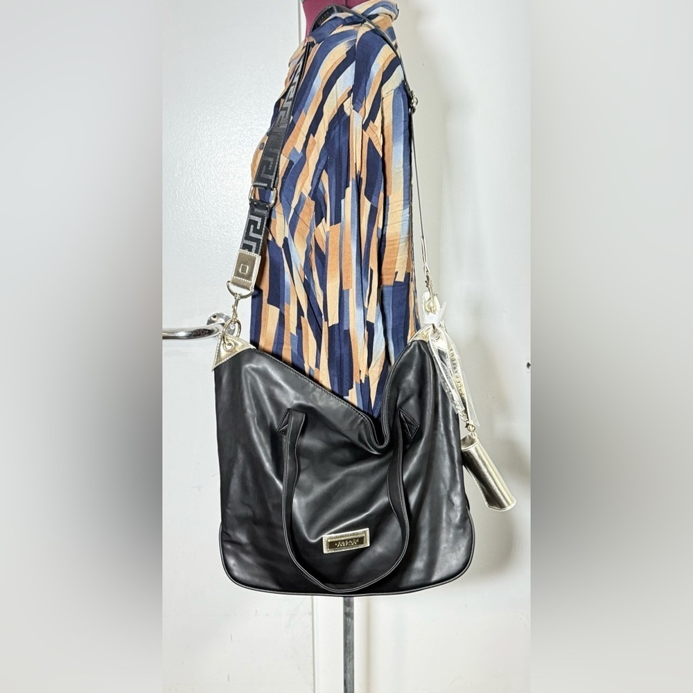 Versace Perfume Tote Bag Holdall Weekender Black Metallic Gold Handbag
